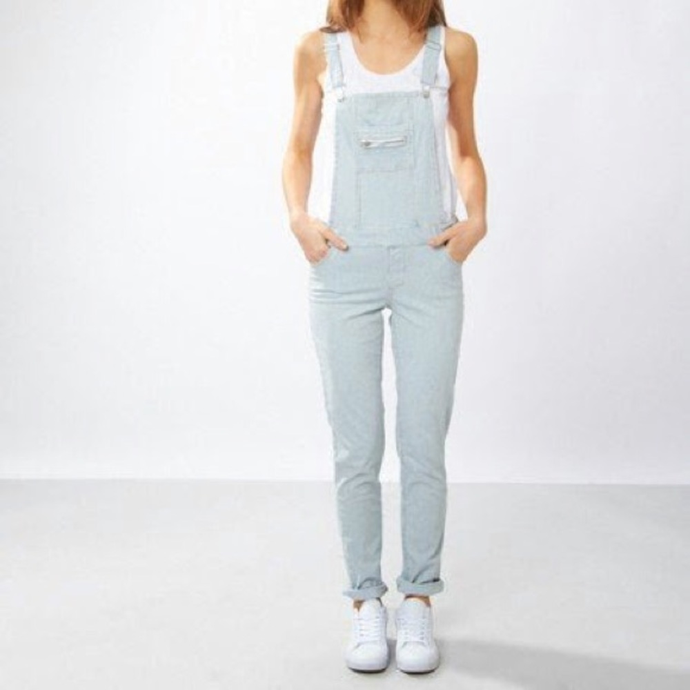 Cute sky blue and white striped overalls